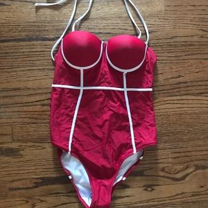 Red and White One Piece Bathing Suit
